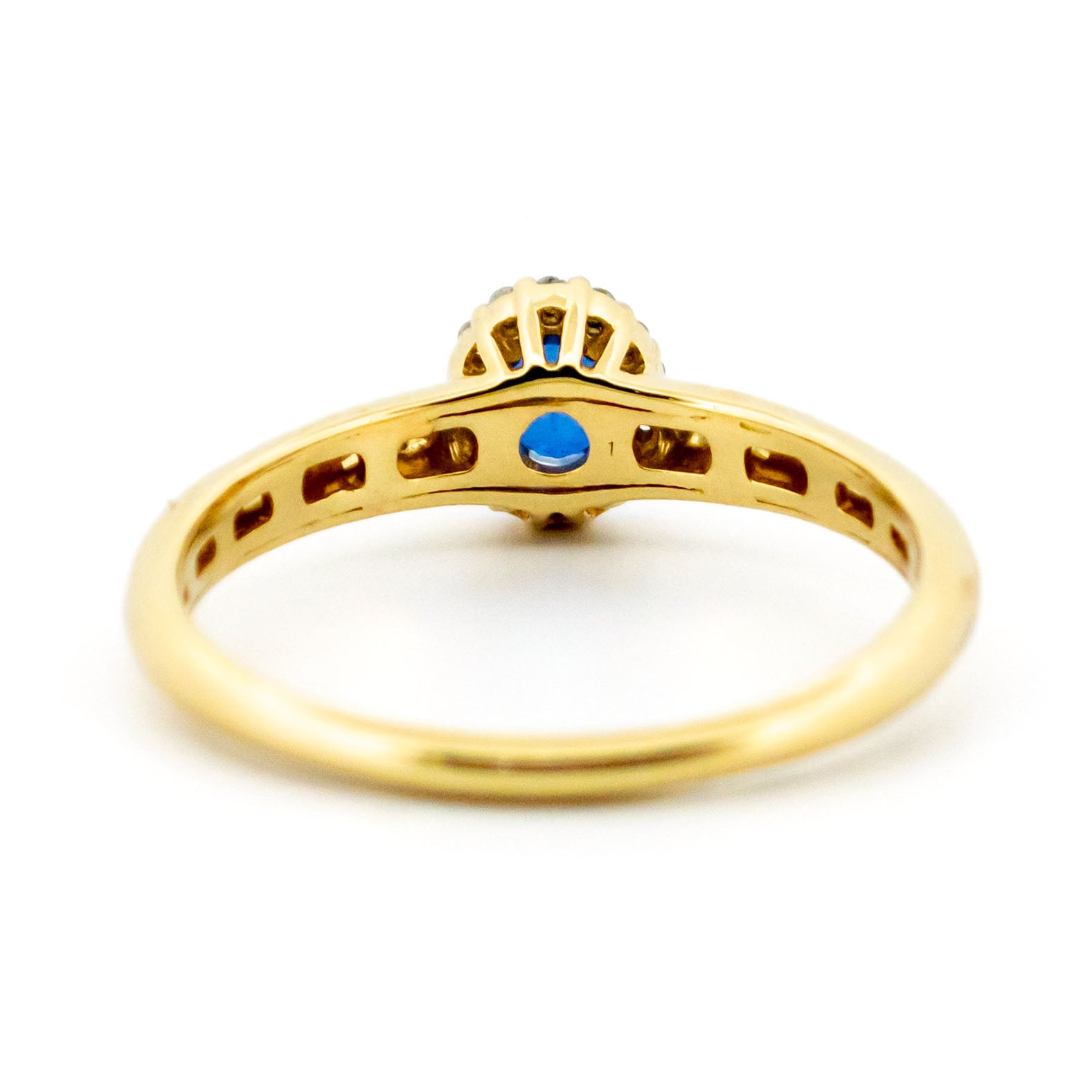 14 Carat Yellow and White Gold Sapphire and Diamond Oval Cluster Ring