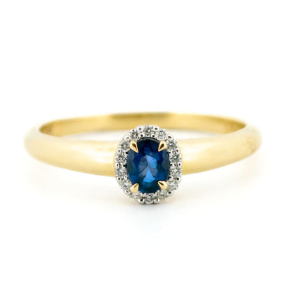 14 Carat Yellow and White Gold Sapphire and Diamond Oval Cluster Ring