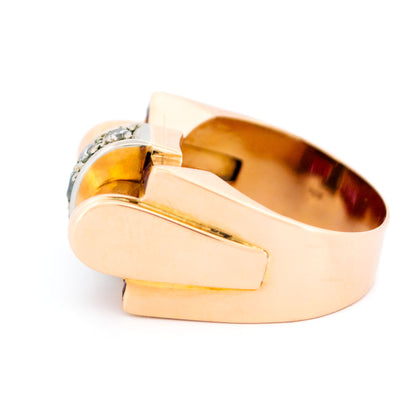 Retro 14 Carat Yellow and White Gold Ruby and Diamond Tank Style Ring