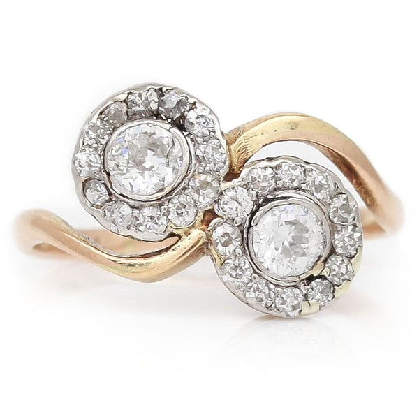 Antique Double Diamond Cluster Toi et Moi Crossover Ring