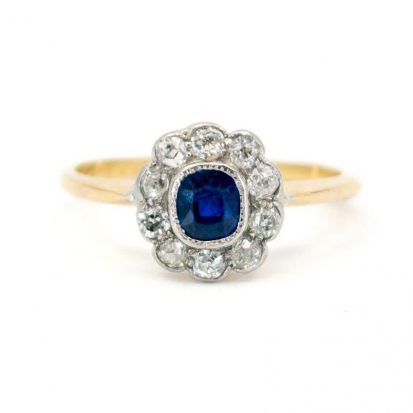 Antique Edwardian Sapphire and Diamond Flower Cluster Ring, 0.80cts