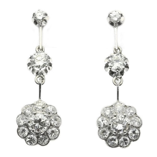 Vintage Diamond Cluster Drop Earrings, 18ct White Gold