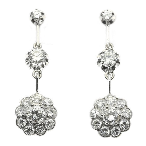 Vintage Diamond Cluster Drop Earrings, 18ct White Gold