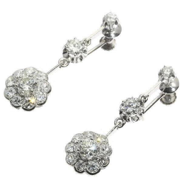 Vintage Diamond Cluster Drop Earrings, 18ct White Gold
