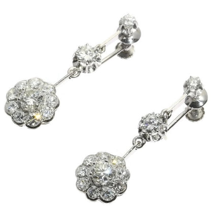 Vintage Diamond Cluster Drop Earrings, 18ct White Gold