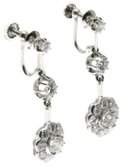Vintage Diamond Cluster Drop Earrings, 18ct White Gold