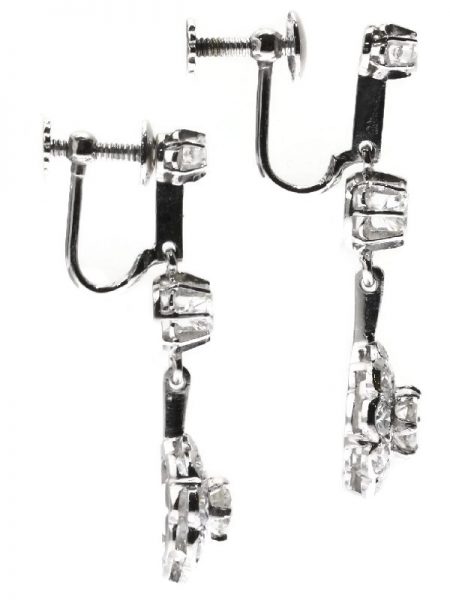 Vintage Diamond Cluster Drop Earrings, 18ct White Gold