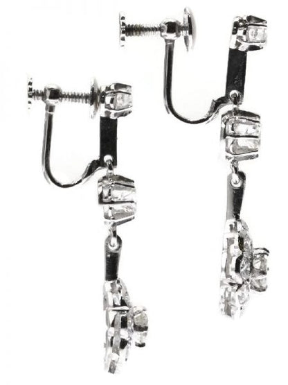 Vintage Diamond Cluster Drop Earrings, 18ct White Gold