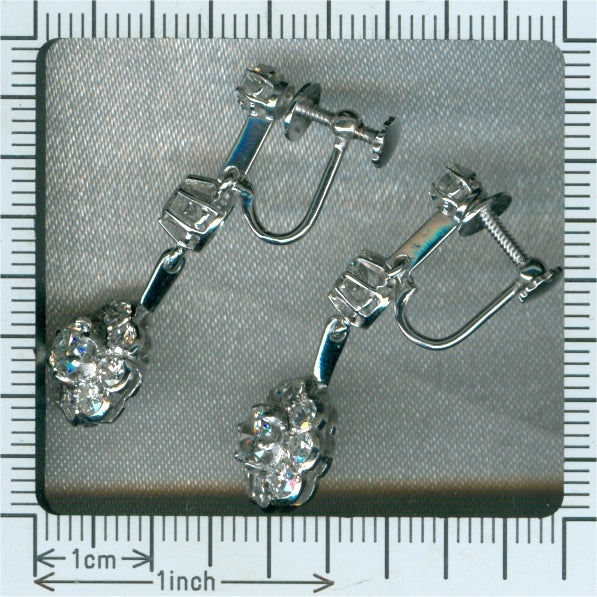 Vintage Diamond Cluster Drop Earrings, 18ct White Gold