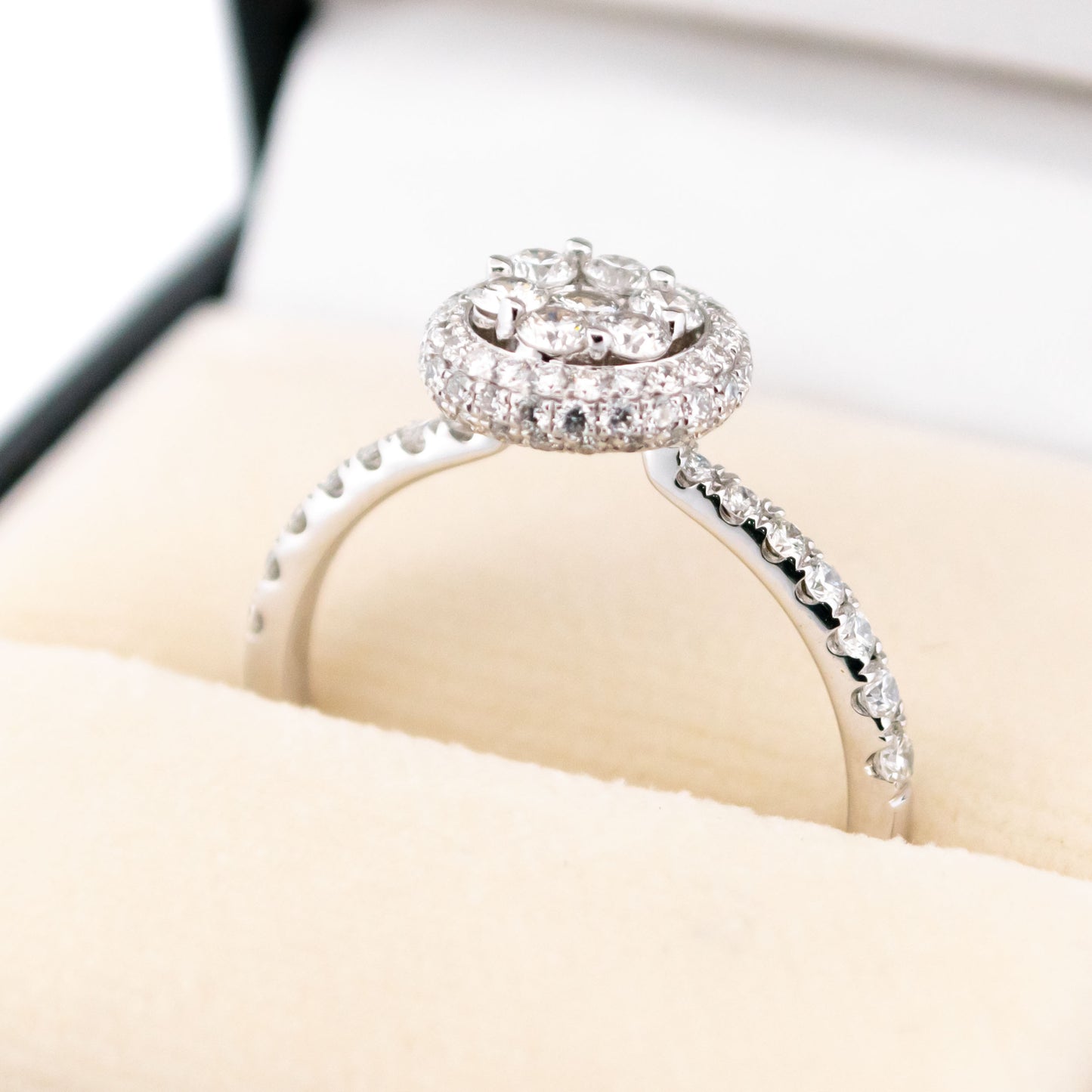 Modern 18 Carat White Gold Diamond Halo Cluster Ring, 0.83 Carat