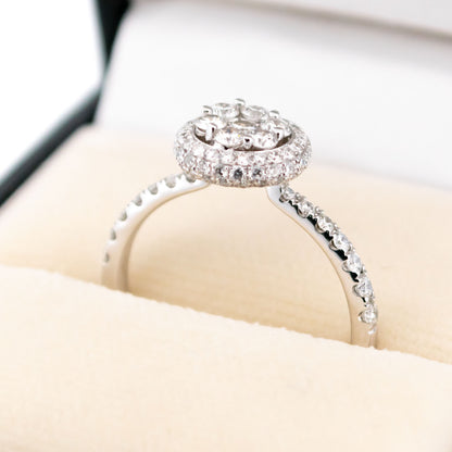 Modern 18 Carat White Gold Diamond Halo Cluster Ring, 0.83 Carat