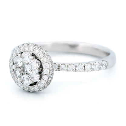 Modern 18 Carat White Gold Diamond Halo Cluster Ring, 0.83 Carat