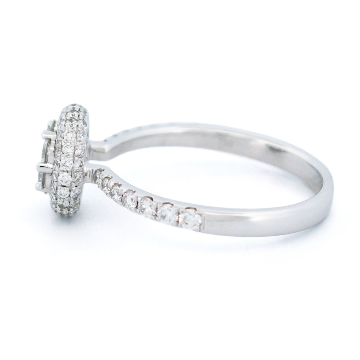 Modern 18 Carat White Gold Diamond Halo Cluster Ring, 0.83 Carat