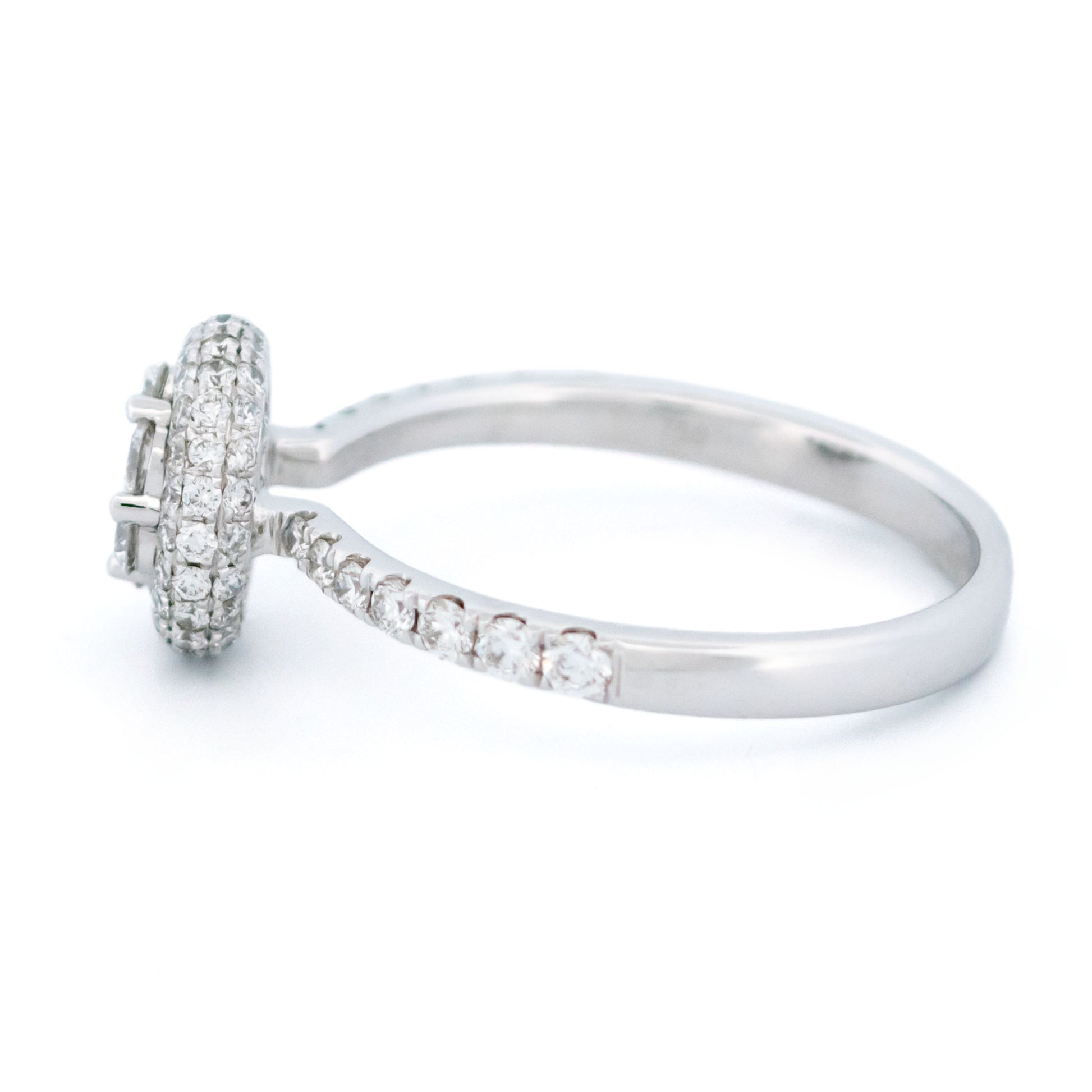 Modern 18 Carat White Gold Diamond Halo Cluster Ring, 0.83 Carat