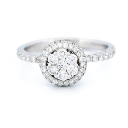 Modern 18 Carat White Gold Diamond Halo Cluster Ring, 0.83 Carat