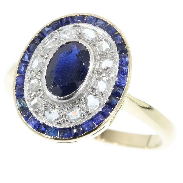 Antique Art Deco Diamond and Sapphire Engagement Ring