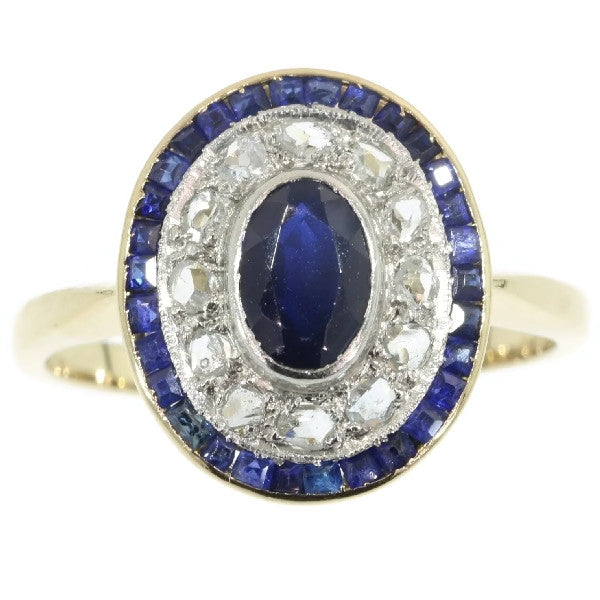 Antique Art Deco Diamond and Sapphire Engagement Ring