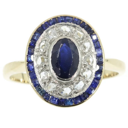 Antique Art Deco Diamond and Sapphire Engagement Ring