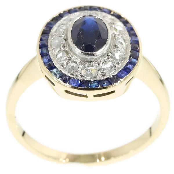 Antique Art Deco Diamond and Sapphire Engagement Ring