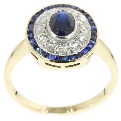 Antique Art Deco Diamond and Sapphire Engagement Ring