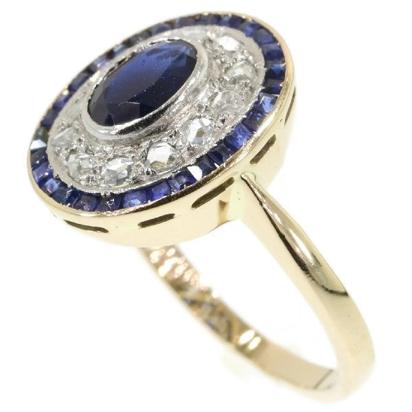Antique Art Deco Diamond and Sapphire Engagement Ring