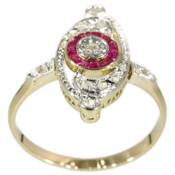 Antique French Belle Epoque Diamond and Ruby Ring