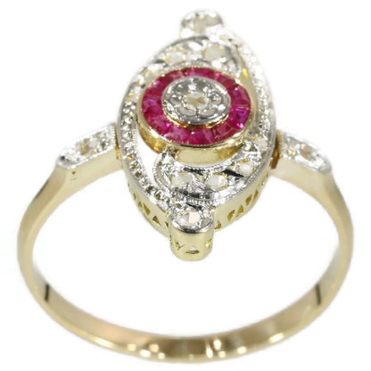 Antique French Belle Epoque Diamond and Ruby Ring