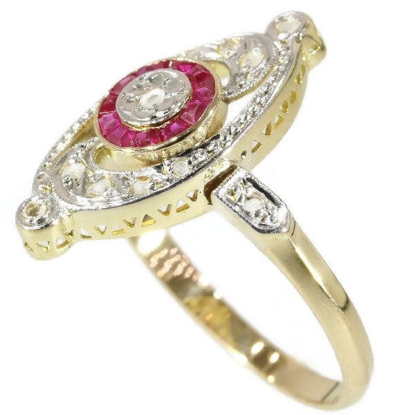 Antique French Belle Epoque Diamond and Ruby Ring