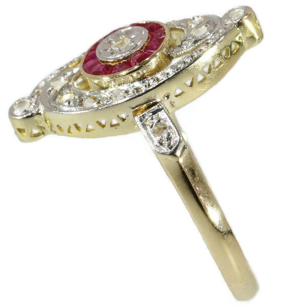 Antique French Belle Epoque Diamond and Ruby Ring