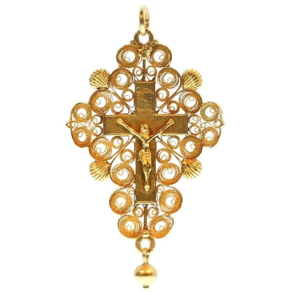 Antique 18th Century French Rococo Gold Cross