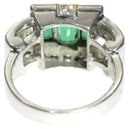 Unique Ring Pair of Original Vintage Emerald and Diamond Platinum Ring and Dummy Model
