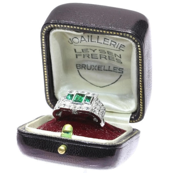 Unique Ring Pair of Original Vintage Emerald and Diamond Platinum Ring and Dummy Model