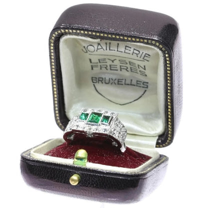 Unique Ring Pair of Original Vintage Emerald and Diamond Platinum Ring and Dummy Model