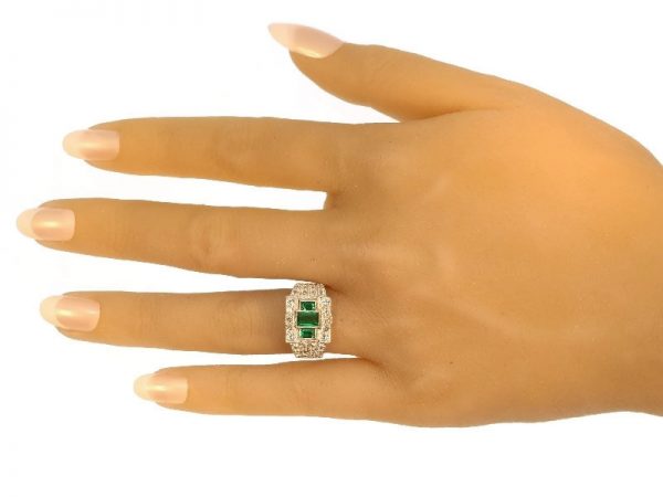Unique Ring Pair of Original Vintage Emerald and Diamond Platinum Ring and Dummy Model
