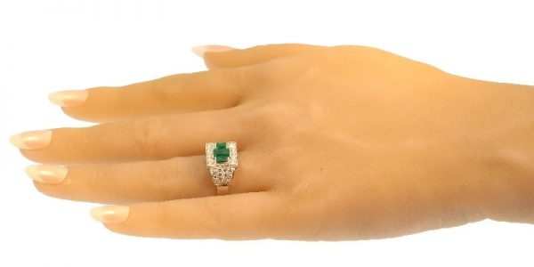Unique Ring Pair of Original Vintage Emerald and Diamond Platinum Ring and Dummy Model