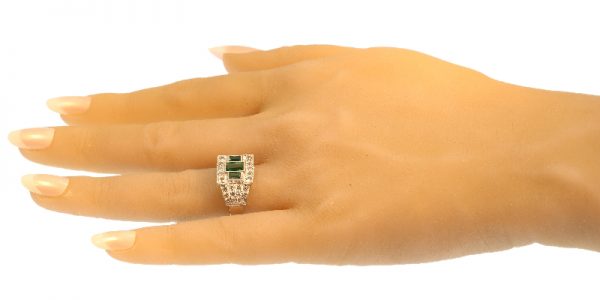 Unique Ring Pair of Original Vintage Emerald and Diamond Platinum Ring and Dummy Model