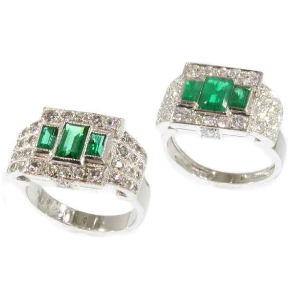 Unique Ring Pair of Original Vintage Emerald and Diamond Platinum Ring and Dummy Model