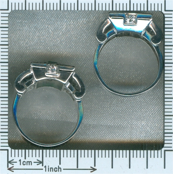 Unique Ring Pair of Original Vintage Emerald and Diamond Platinum Ring and Dummy Model