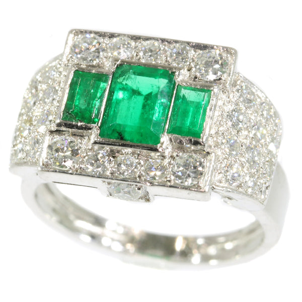 Unique Ring Pair of Original Vintage Emerald and Diamond Platinum Ring and Dummy Model