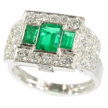 Unique Ring Pair of Original Vintage Emerald and Diamond Platinum Ring and Dummy Model