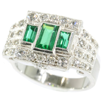 Unique Ring Pair of Original Vintage Emerald and Diamond Platinum Ring and Dummy Model