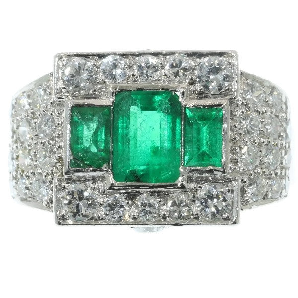 Unique Ring Pair of Original Vintage Emerald and Diamond Platinum Ring and Dummy Model