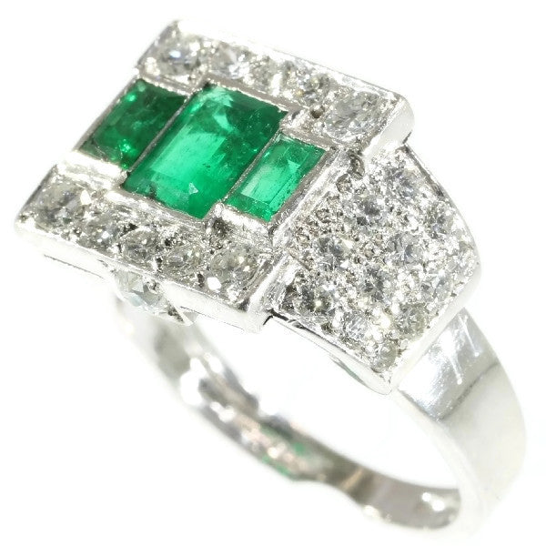 Unique Ring Pair of Original Vintage Emerald and Diamond Platinum Ring and Dummy Model