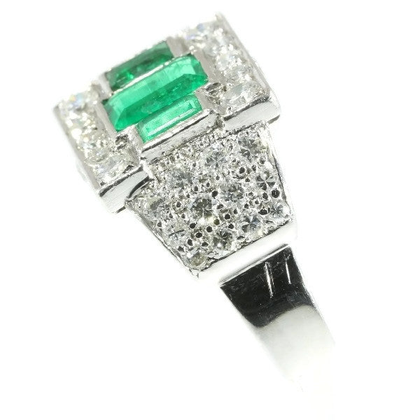 Unique Ring Pair of Original Vintage Emerald and Diamond Platinum Ring and Dummy Model