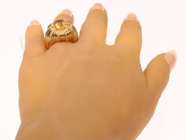 Vintage 6.56ct Certified Natural Yellow Sapphire and Diamond Gold Cocktail Ring