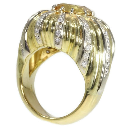 Vintage 6.56ct Certified Natural Yellow Sapphire and Diamond Gold Cocktail Ring