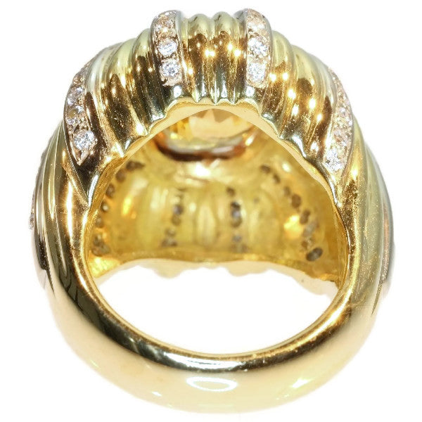Vintage 6.56ct Certified Natural Yellow Sapphire and Diamond Gold Cocktail Ring