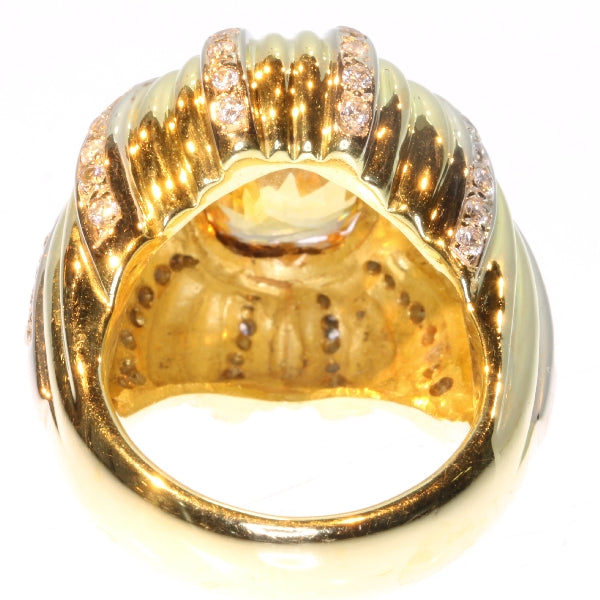 Vintage 6.56ct Certified Natural Yellow Sapphire and Diamond Gold Cocktail Ring