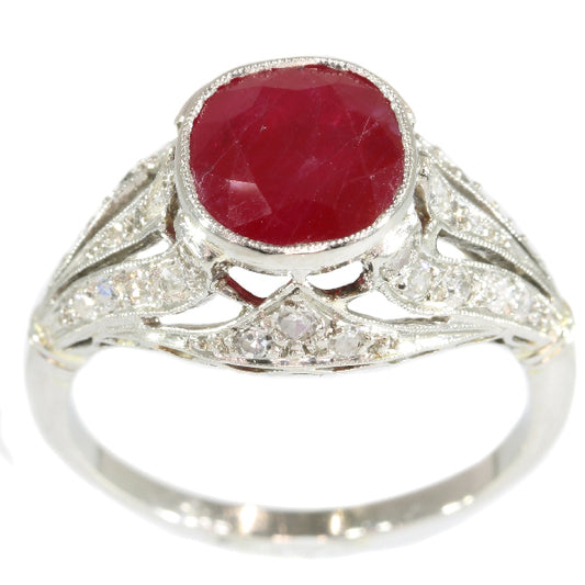 Antique Art Deco Burma Ruby and Diamond Engagement Ring, 3.19ct