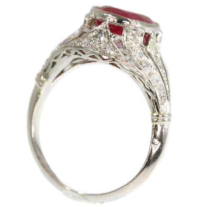 Antique Art Deco Burma Ruby and Diamond Engagement Ring, 3.19ct